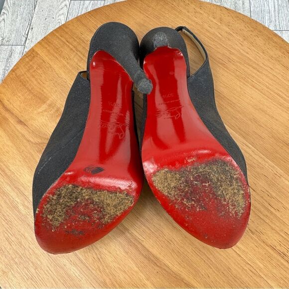 Christian Louboutin Lady Peep Glitter Platform Slingback Pumps Black Red 37.5 - Picture 9 of 16